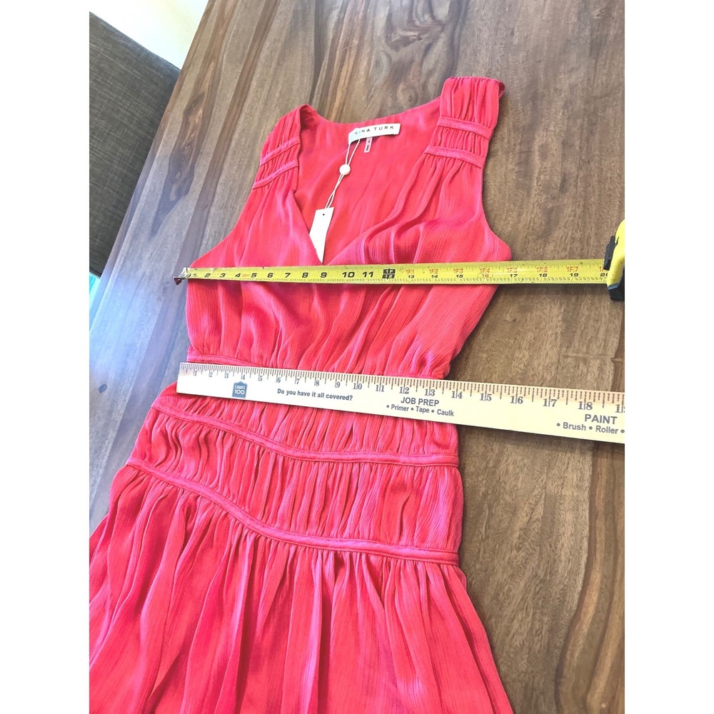 Trina Turk Islander Dress Watermelon Pink Smocked V-Neck Mini Dress Size 2 - Picture 5 of 15